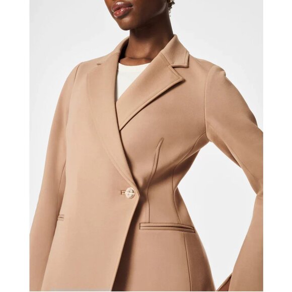 SPANX Perfect Asymmetrical Tailored BLAZER Size L Toffee Stretch Ponte NEW $228 - Picture 2 of 11